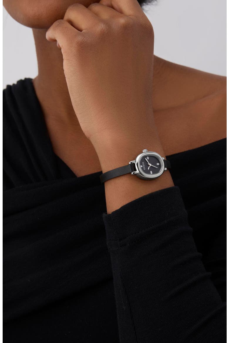 Oblong Crystal Marker Watch, 21mm, Alternate, color, BLACK