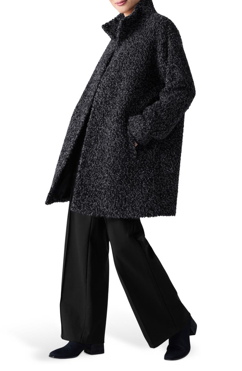 Eileen Fisher High Collar Coat, Alternate, color, Black/ Ash