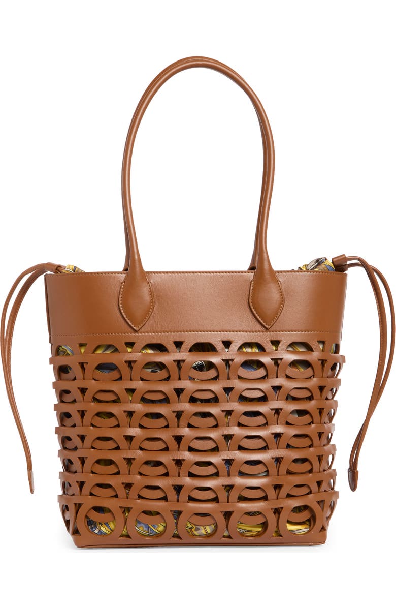 FERRAGAMO Medium Gancio Leather Tote, Alternate, color, Natural Resort/ Multi