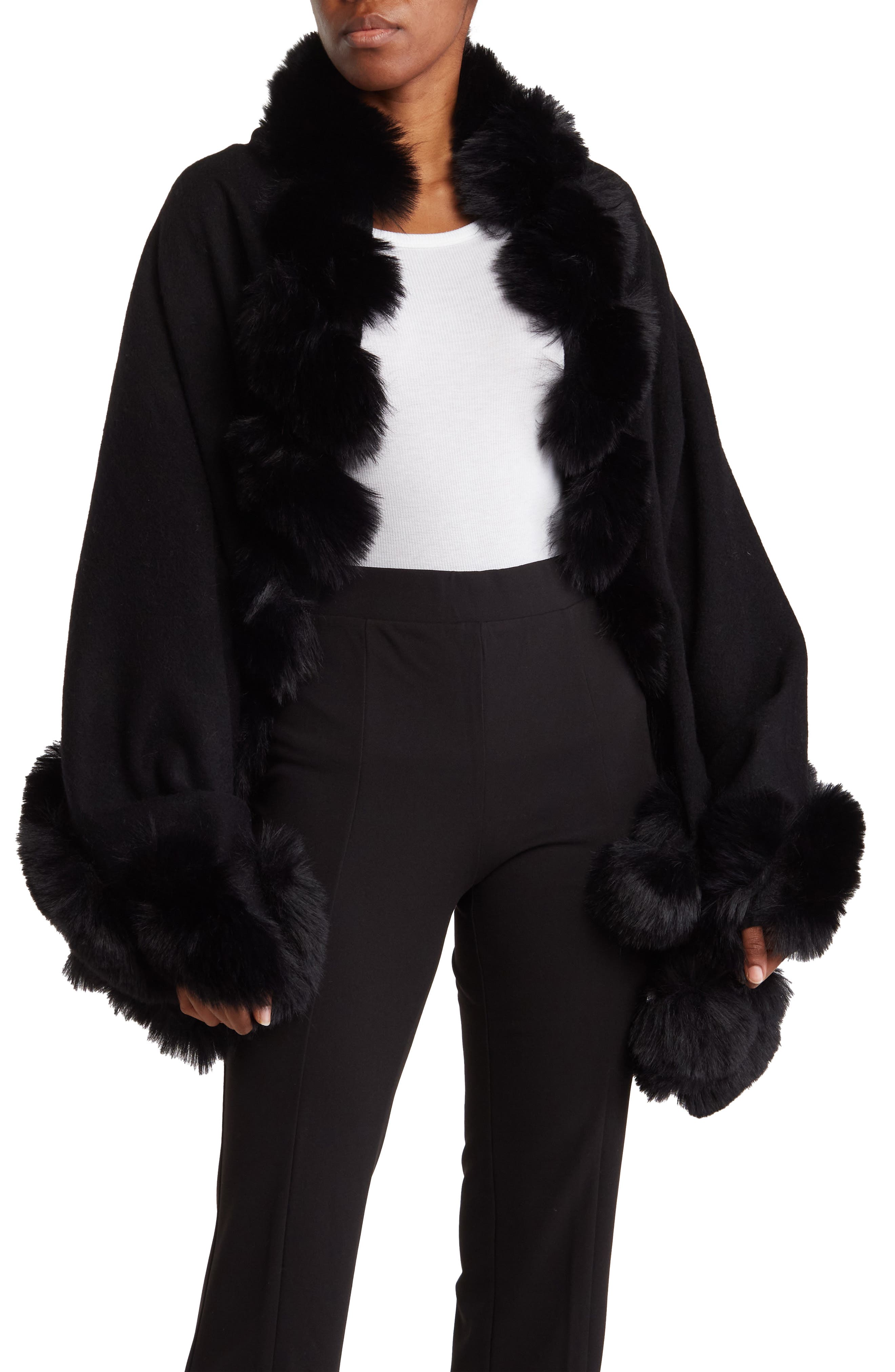 La Fiorentina Faux Fur Trimmed Wrap
