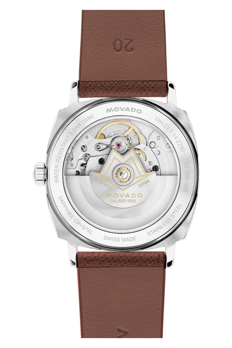 Kingmatic Automatic Leather Strap Watch, 35mm, Alternate, color, BLACK