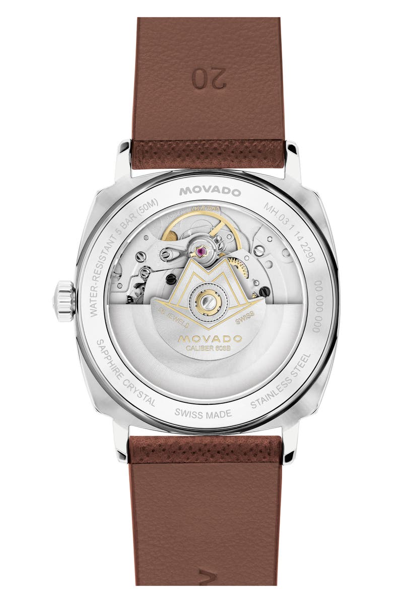 Movado Kingmatic Automatic Leather Strap Watch, 35mm, Alternate, color, 