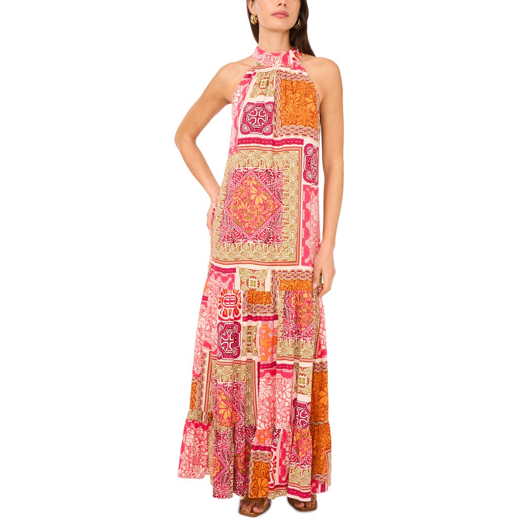 Vince Camuto Mock Neck Tiered Maxi Sundress In Multi