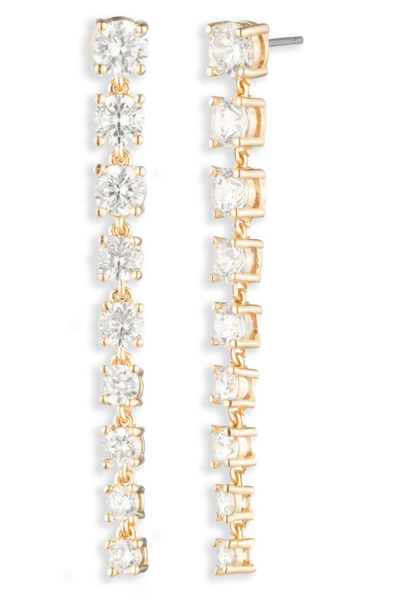 Cubic Zirconia Linear Drop Earrings, Main, color, GOLD
