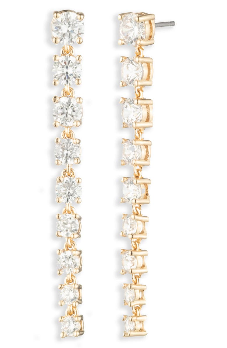 Marchesa Cubic Zirconia Linear Drop Earrings, Main, color, Gold