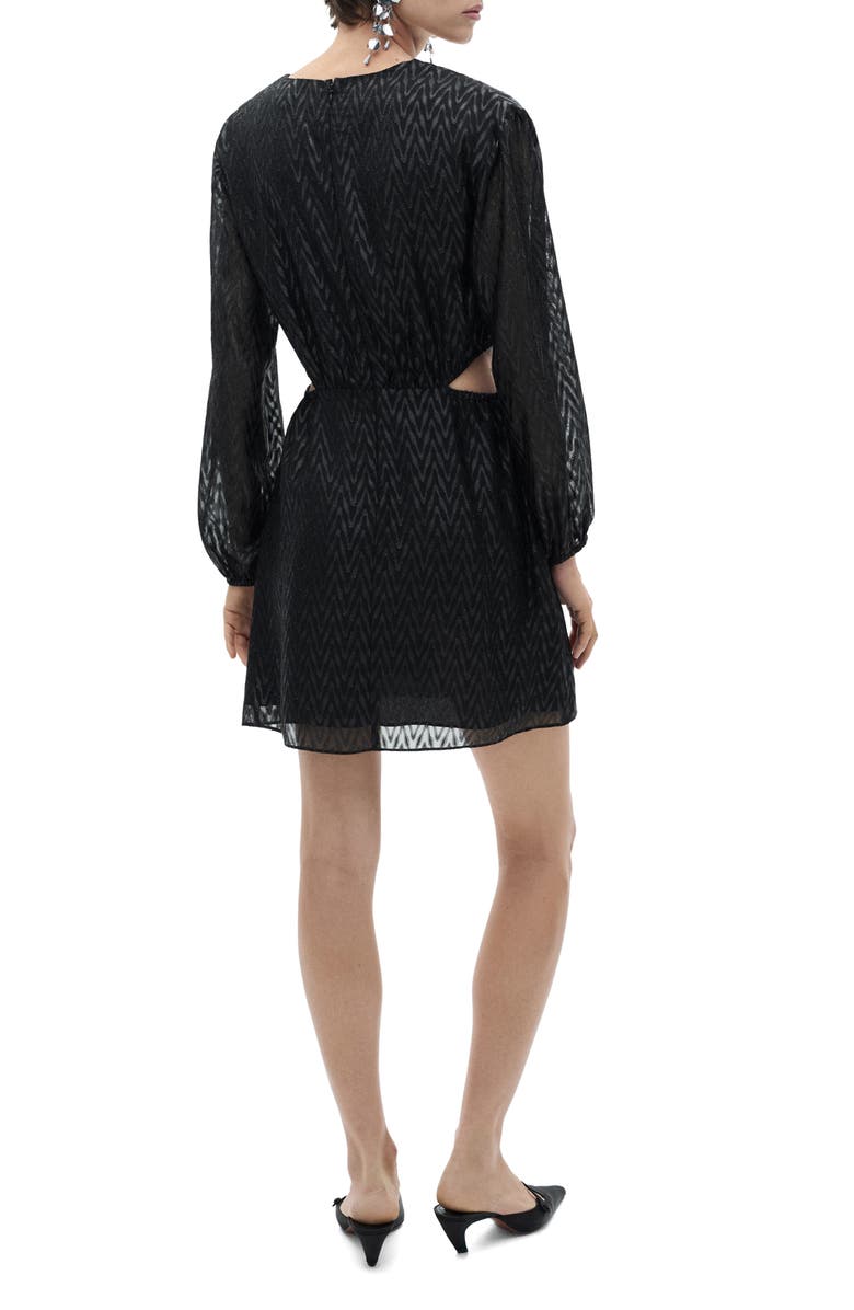 MANGO Metallic Long Sleeve Cutout Faux Wrap Dress, Alternate, color,
