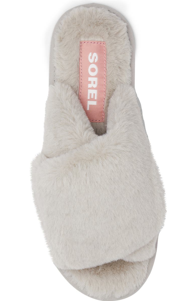 SOREL Go Mail Run Faux Fur Slide Slipper, Alternate, color, Dove/ Sea Salt