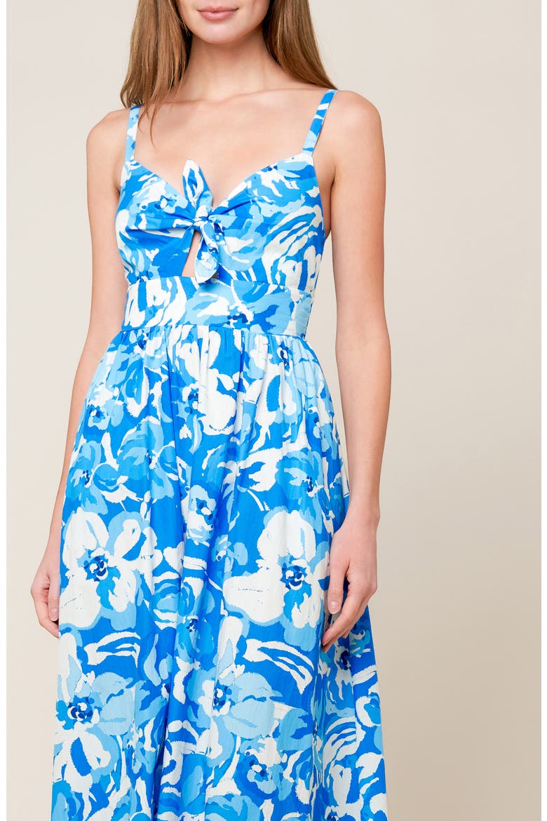 Floral Knotted Front A-Line Sundress, Alternate, color, IVORY BLUE
