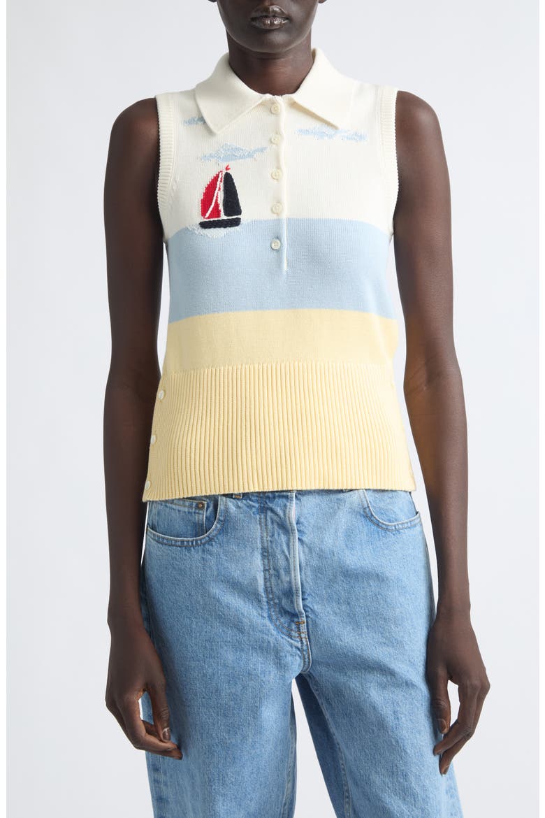 Hand-Embroidered Nantucket Scenic Jersey Tank, Main, color, WHITE