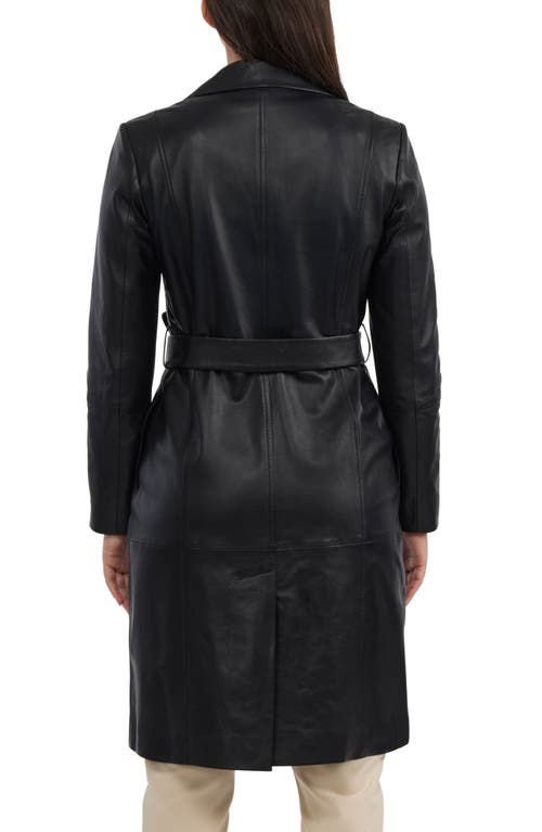 Badgley Mischka Single Breasted Faux Leather Trench Coat In Black
