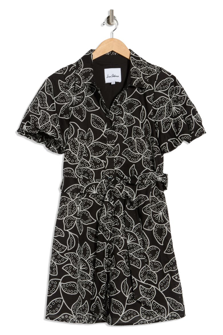 Puff Sleeve Floral Shirtdress, Alternate, color, BLACK/ WHITE
