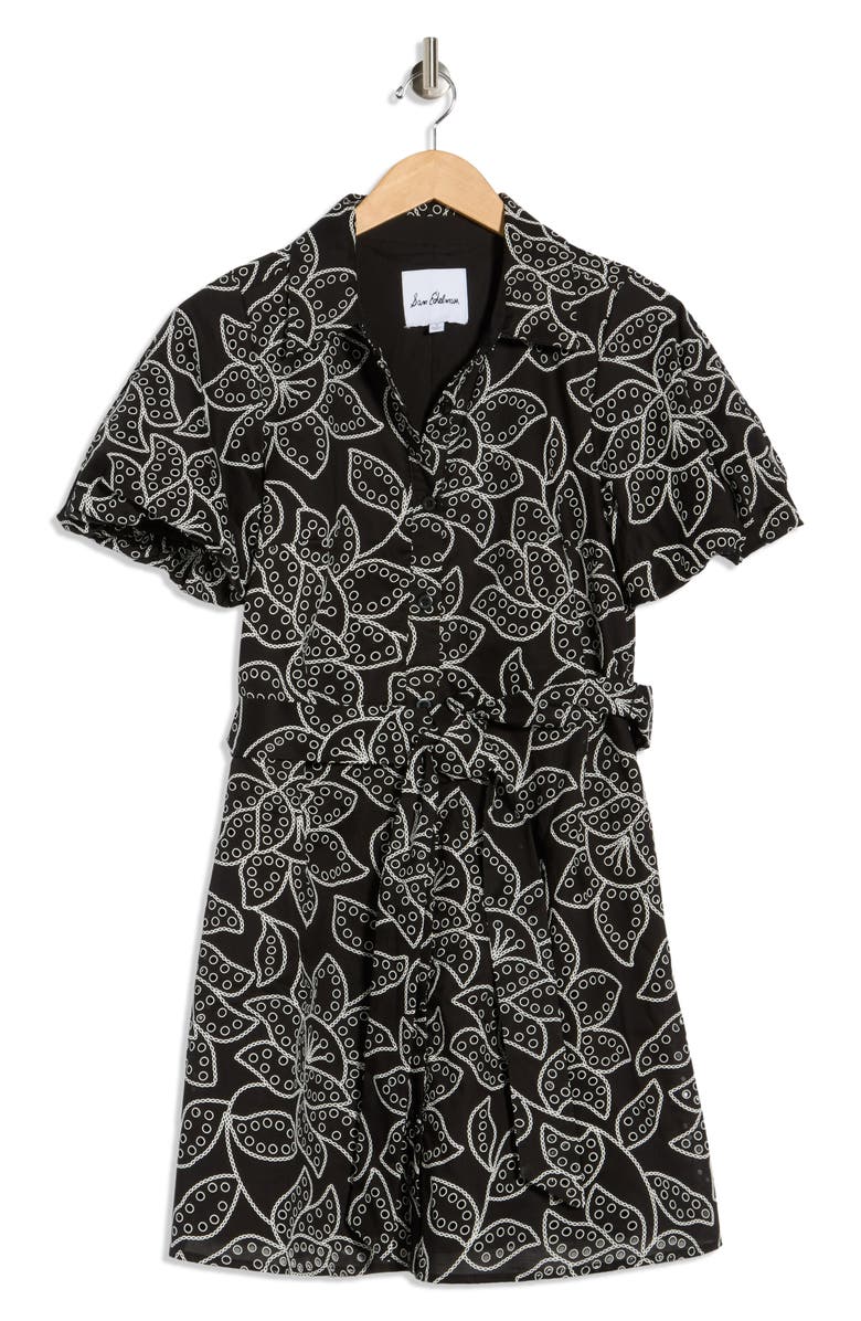 Sam Edelman Puff Sleeve Floral Shirtdress, Main, color, Black/ White