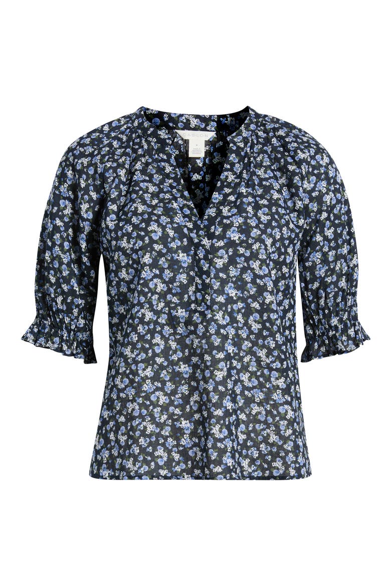 Pintucked Short Sleeve Popover Top, Main, color, NAVY- BLUE GARDEN DITSY