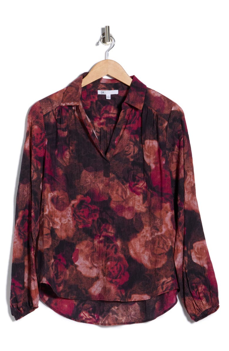 DR2 by Daniel Rainn Textured Split Neck Top, Alternate, color, Wine