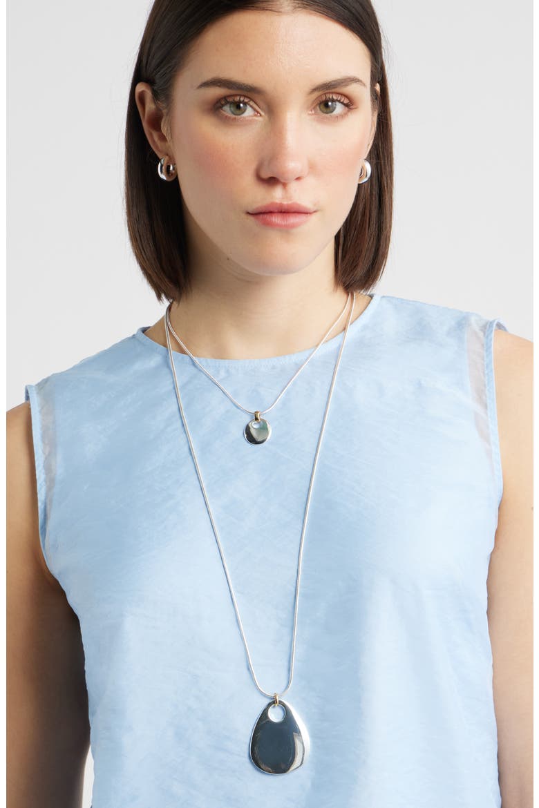 Layered Flat Pendant Necklace, Alternate, color, GOLD- SILVER
