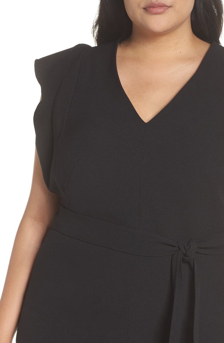 Eliza J Flutter Sleeve Belted Crepe Sheath Dress, Alternate, color, 