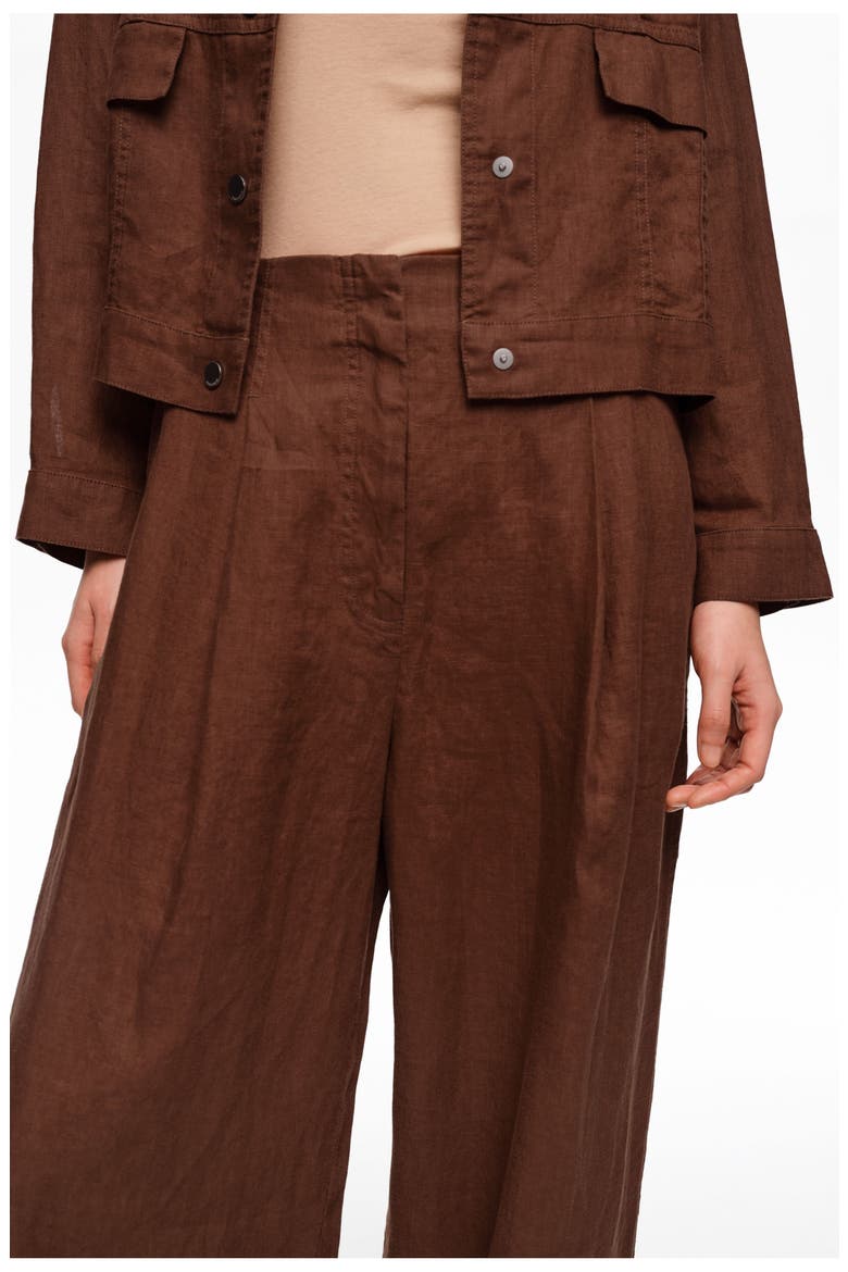 Linen Darted Straight-Fit Trousers, Alternate, color, WASHED BROWN