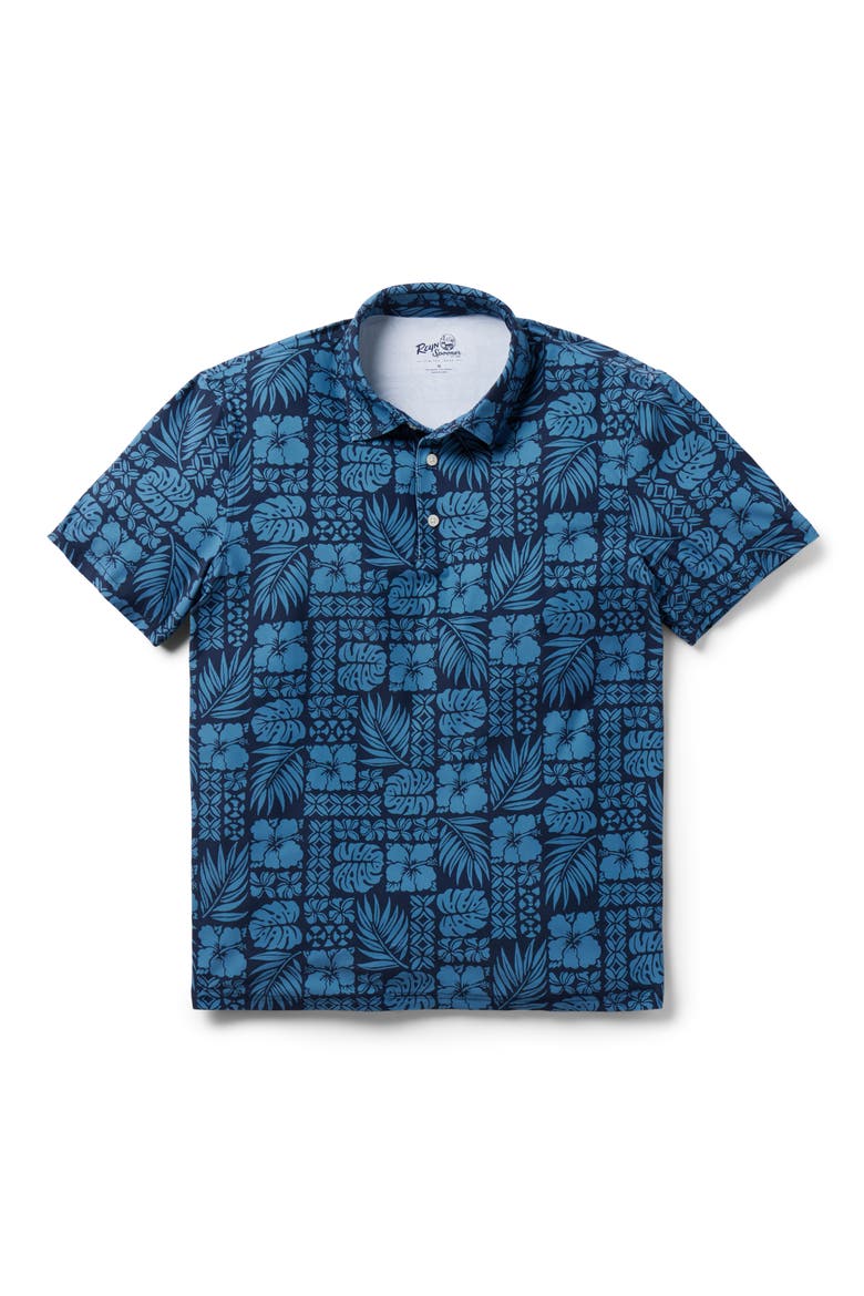 Tropical Tapa Floral Performance Polo, Main, color, NAVY