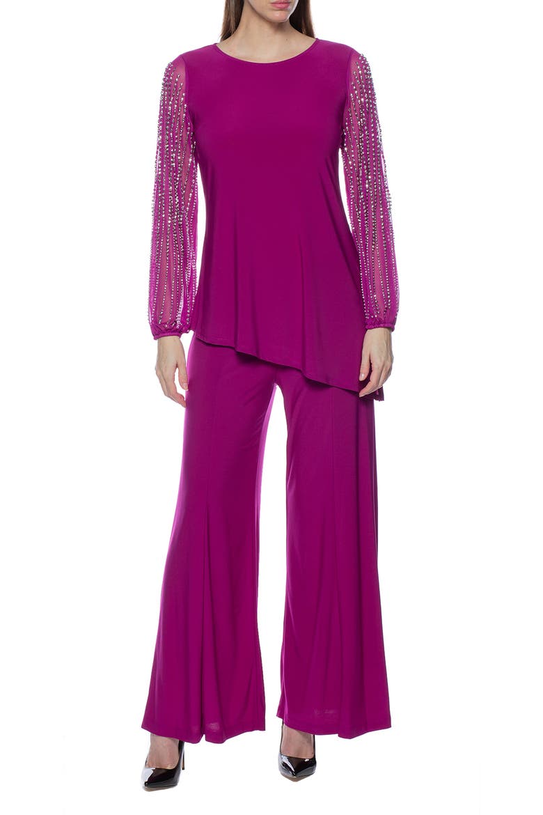 Beaded Sleeve 2-Piece Pant Set, Main, color, FUCHSIA