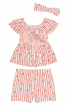 PL Baby by Petit Lem Stripe Woven Top, Shorts & Headband Set
