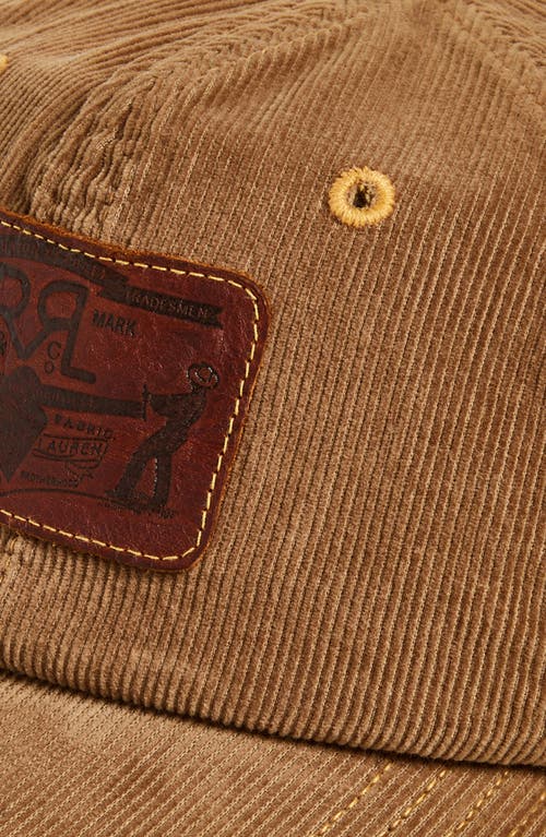 Double Rl Logo Patch Cotton Corduroy Baseball Cap In Tan