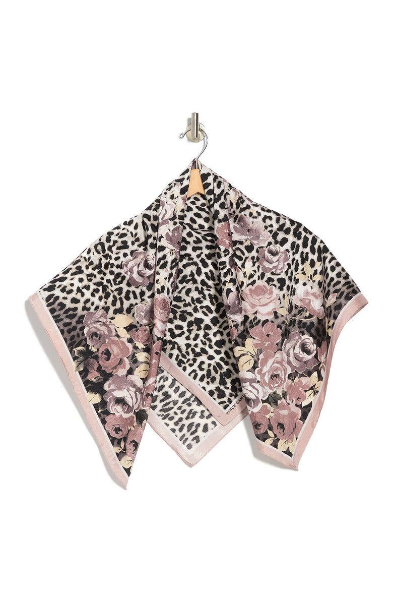 Vince Camuto Leopard Rose Print Square Scarf, Main, color,