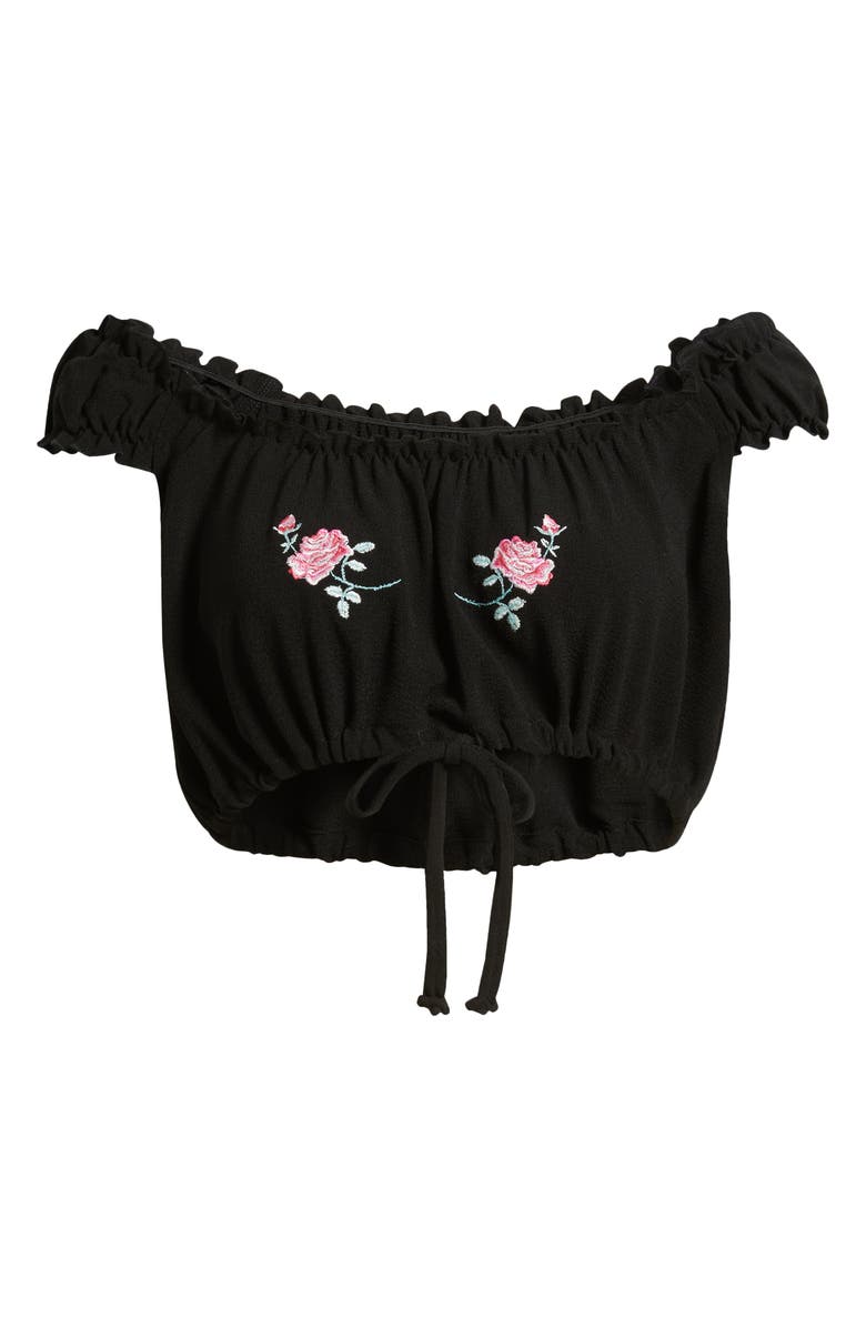 Bella Venice Rose Embroidered Crop Top, Alternate, color, Black
