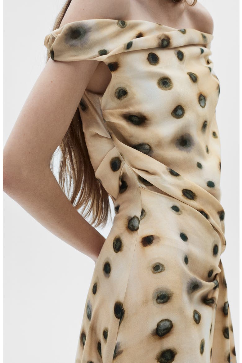 Polka Dot Single Sleeve Asymmetric Dress, Alternate, color, BEIGE