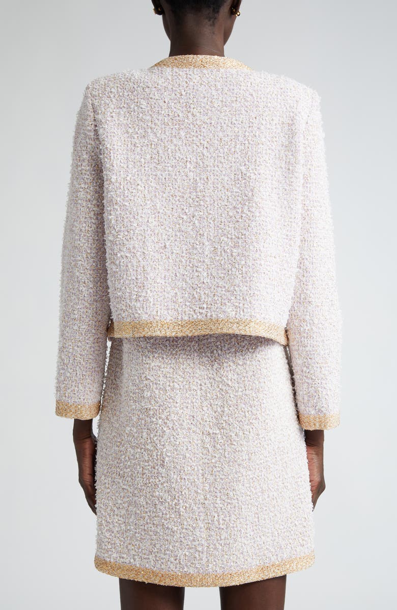 St. John Evening Sequin Eyelash Tweed Crop Jacket, Alternate, color,