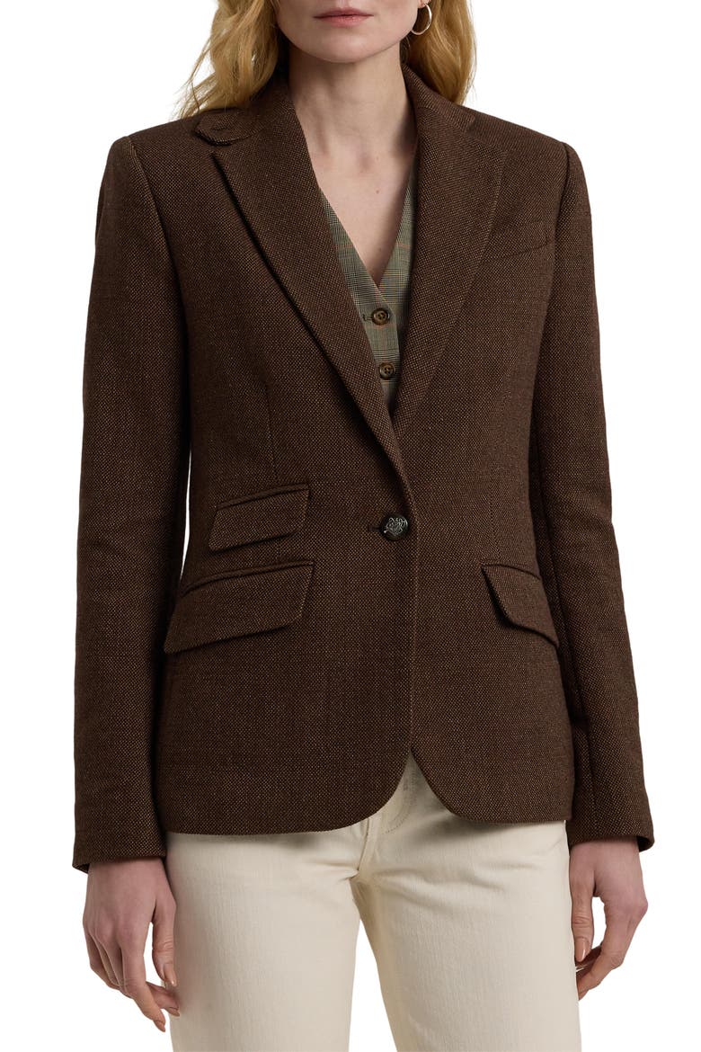 Cotton Blend Oxford Blazer, Main, color, BROWN/ TAN