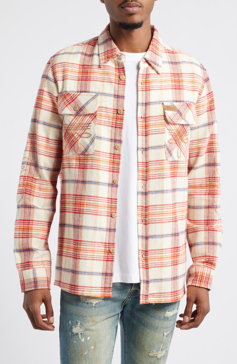 Billionaire Boys Club Tumbleweed Embroidered Plaid Flannel Button-Up Shirt, Main, color,