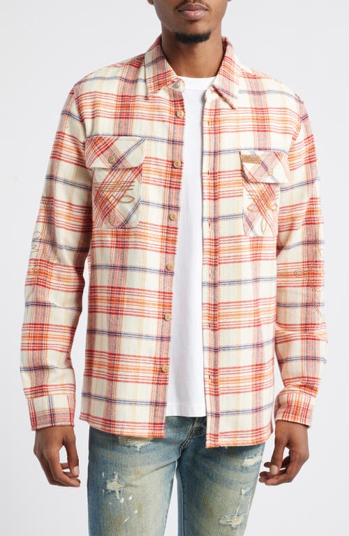 Billionaire Boys Club Tumbleweed Embroidered Plaid Flannel Button-Up Shirt in Whisper White 