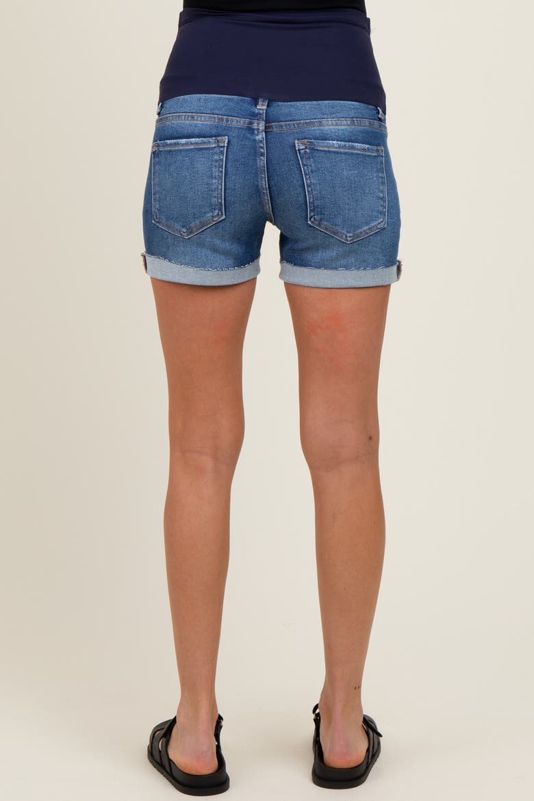 Raw Cut Hem Cuffed Maternity Jean Shorts, Alternate, color, Navy Blue