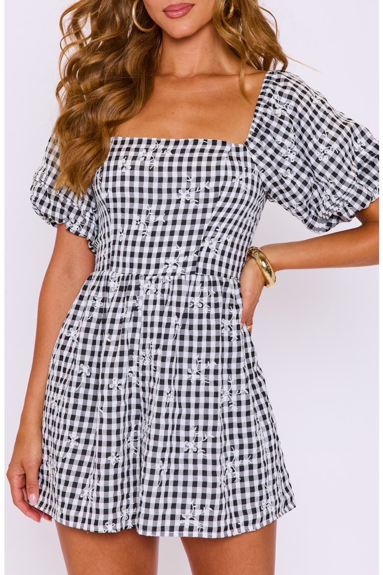 Gigi Gingham Puff Sleeve Romper, Alternate, color, BLACK PLAID
