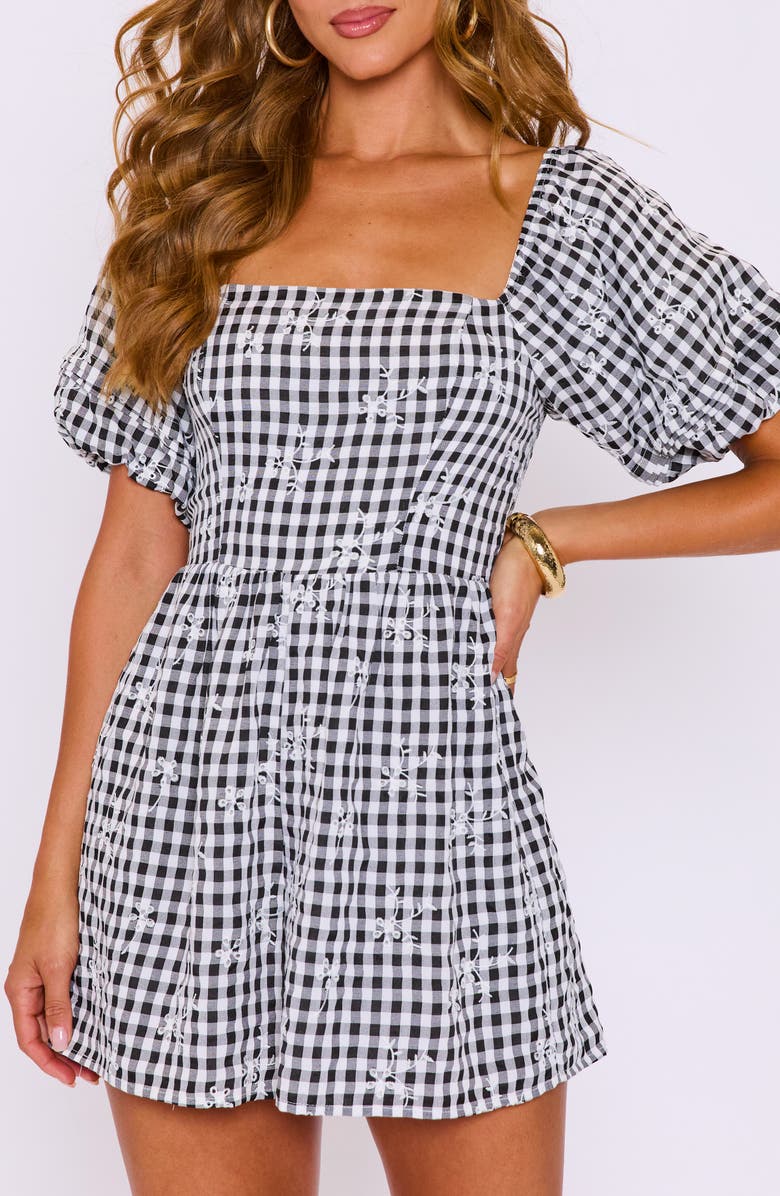 VICI Collection Gigi Gingham Puff Sleeve Romper, Alternate, color, 