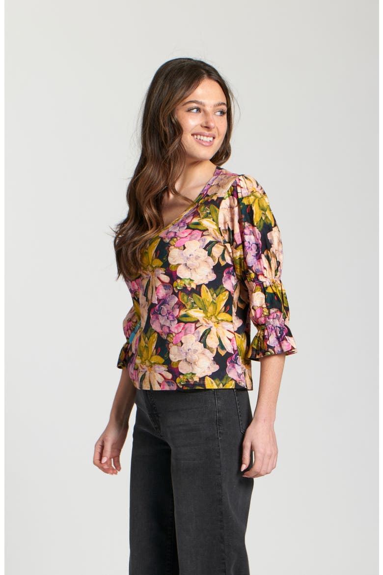 Floral Renaissance Sleeve V-Neck Tee, Alternate, color, BERRY MULTI