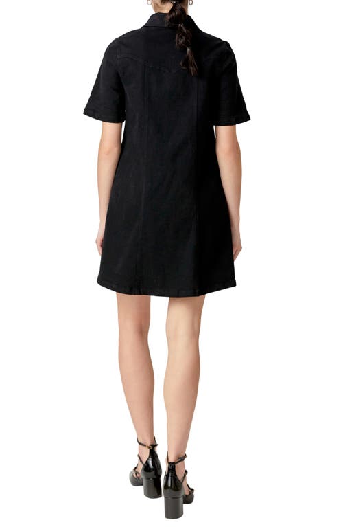 English Factory Washed Denim Mini Dress In Black In Black