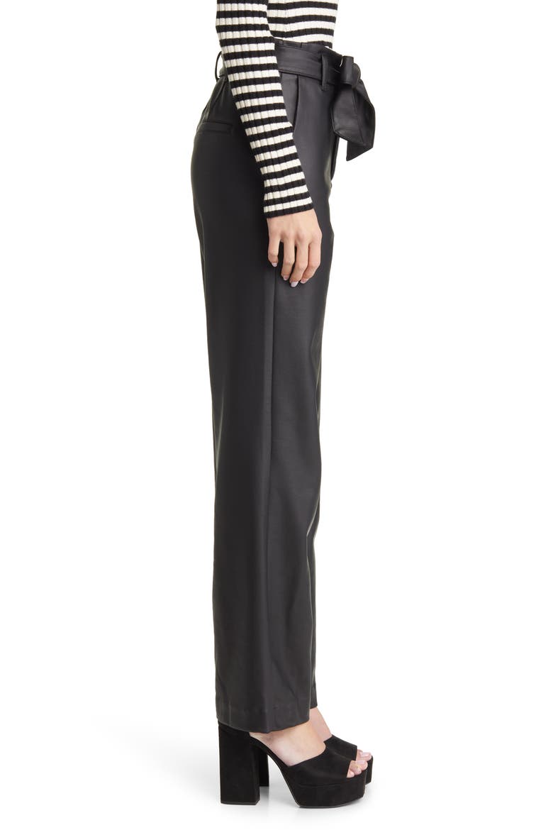 Women's Tie Belt Faux Leather Pants, Alternate, color, BLACK