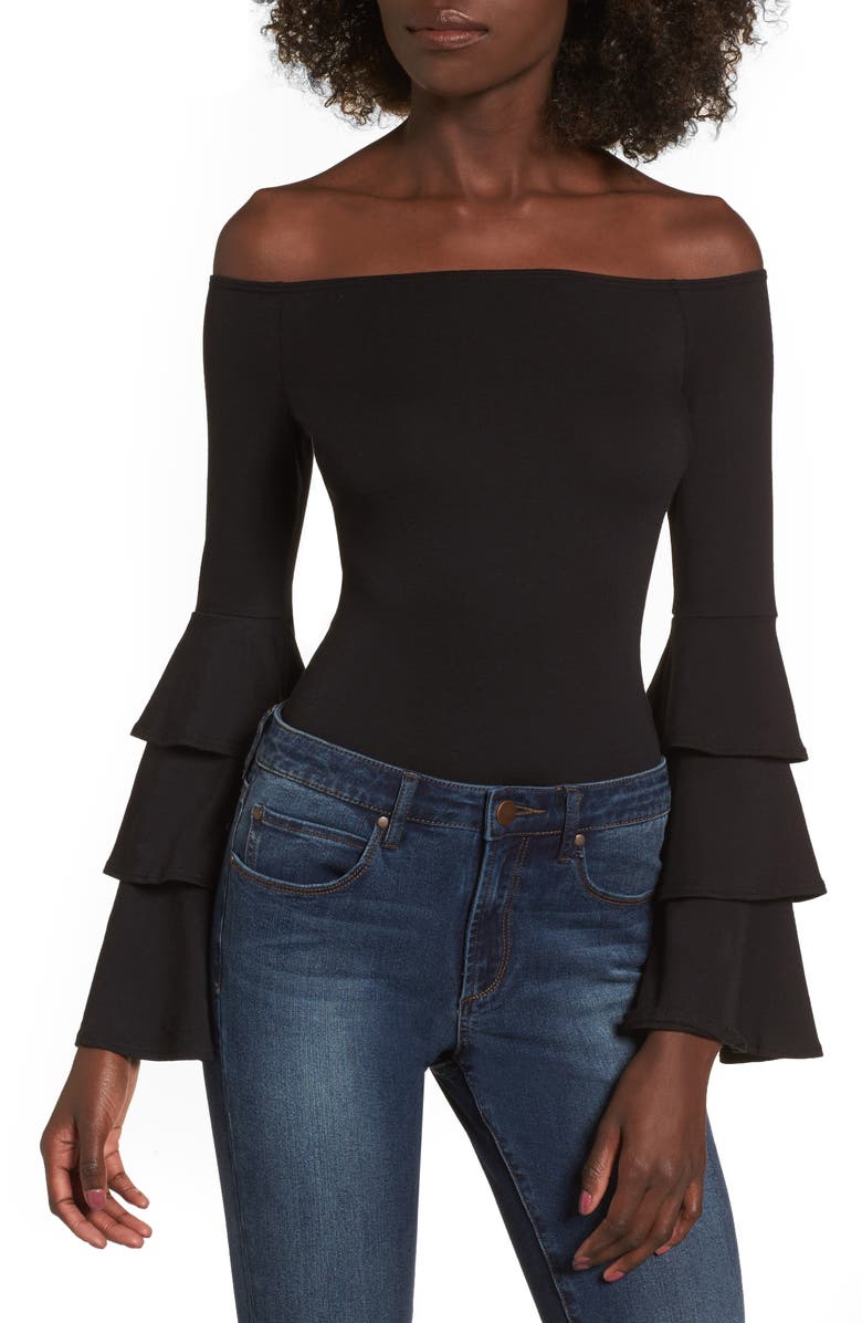 Soprano Ruffle Sleeve Off the Shoulder Bodysuit, Main, color, 