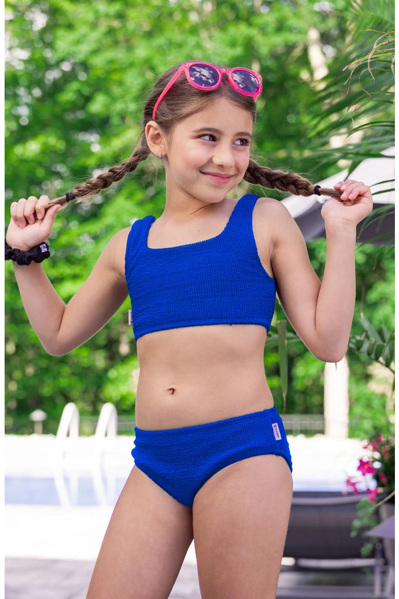 Crinkle Square Neck Two Piece Swimsuit, Alternate, color, Blue