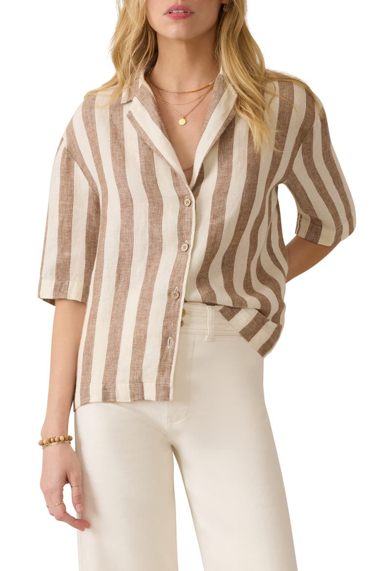 Palma Stripe Linen Camp Shirt, Main, color, COCOA BEACH STRIPE