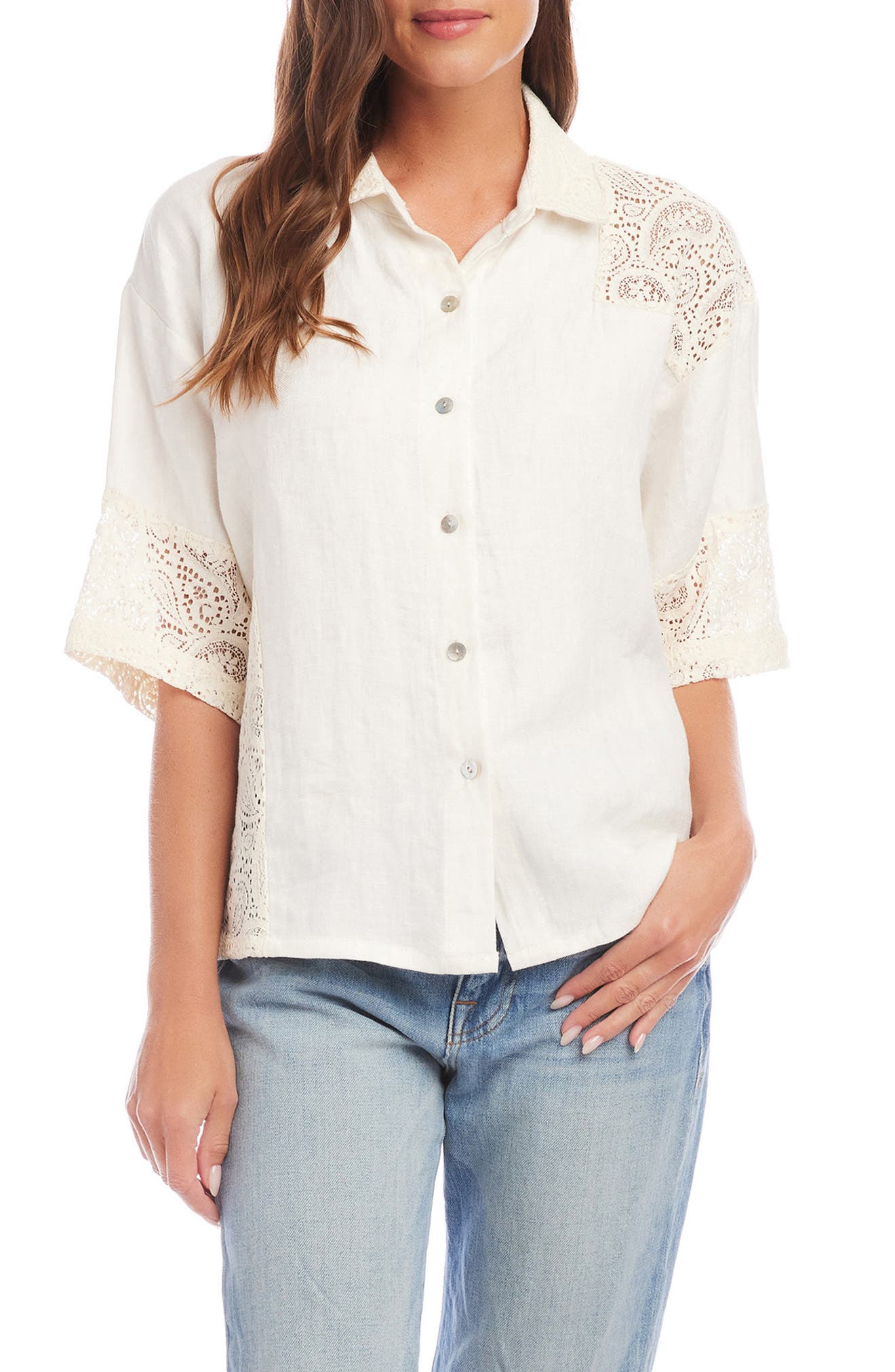FIFTEEN TWENTY Terra Lace Trim Linen Button-Up Shirt (Women ...