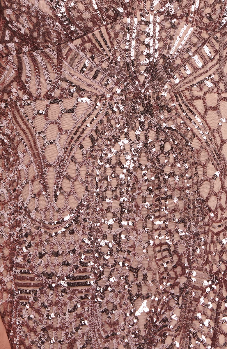 Nightway Elbow Sleeve Sequin Gown, Alternate, color, 