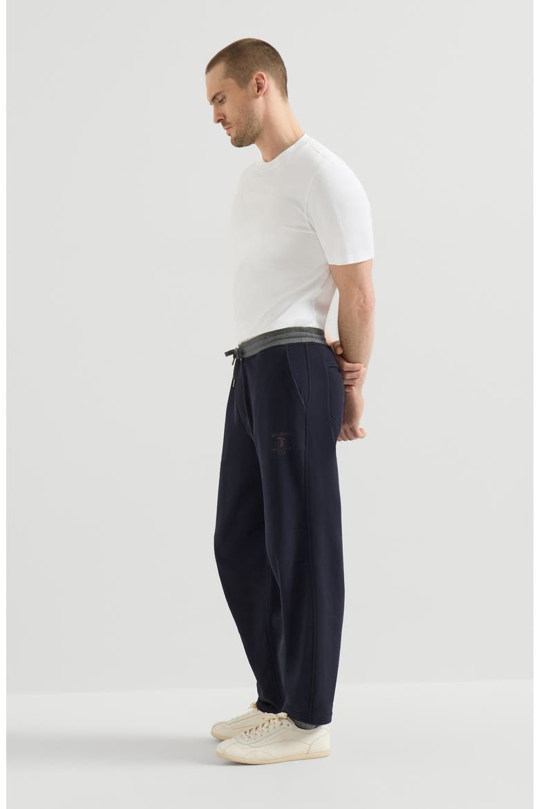 Cotton French terry trousers with embroidery, Alternate, color, Cobalt