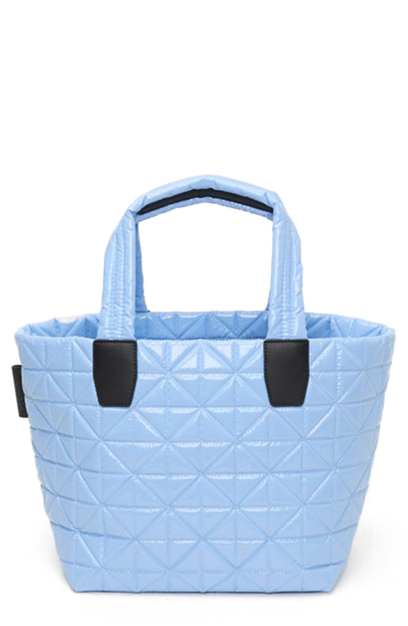 VeeCollective Small Vee Quilted Recycled Nylon Tote, Main, color, Cerulean Vinyl