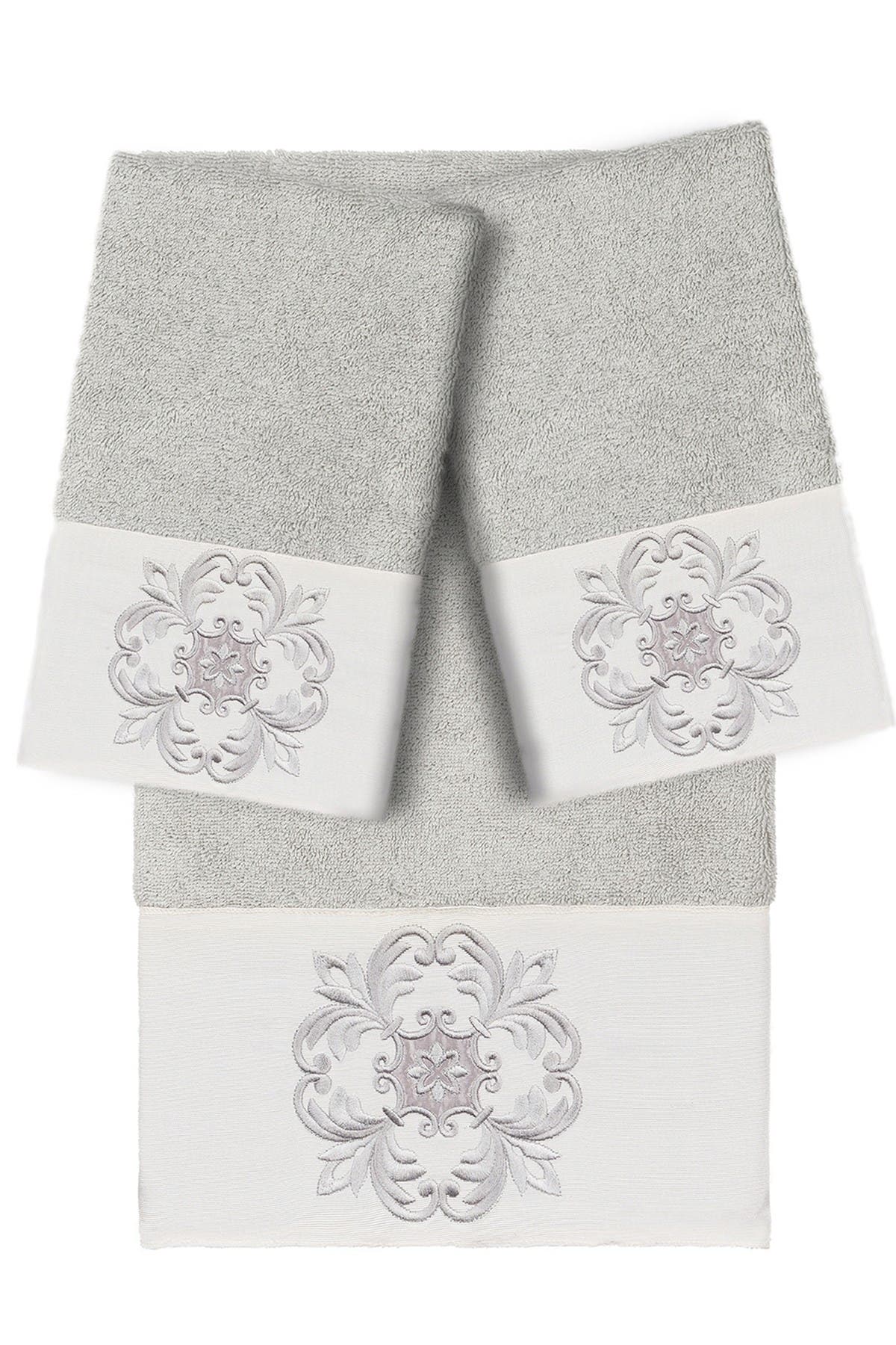 Linum Home Textiles Alyssa 3-Piece Embellished Towel - Light Gray