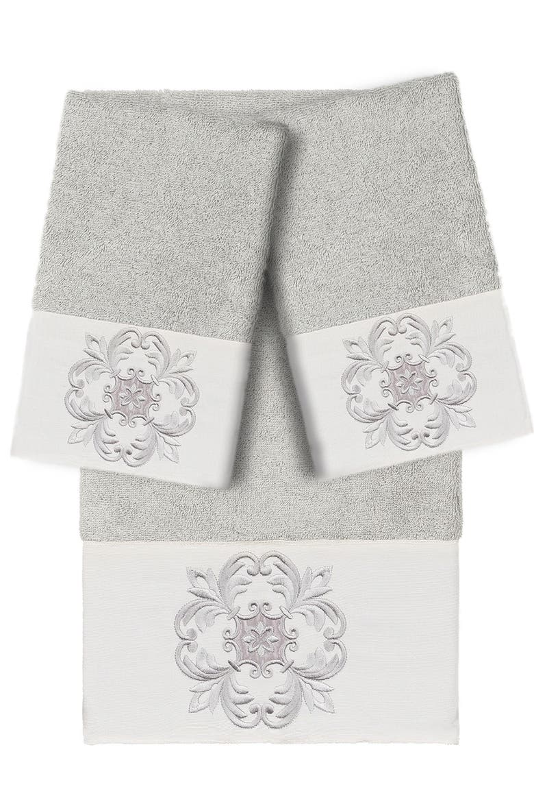 Alyssa 3-Piece Embellished Towel - Light Gray, Main, color, LIGHT GRAY