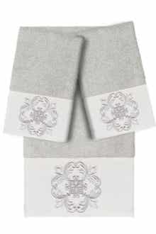 Linum Home Textiles Alyssa 3-Piece Embellished Towel - Light Gray