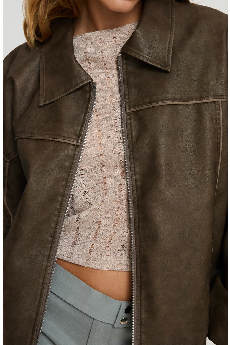 Goldsmith Water Repellent Faux Leather Jacket, Alternate, color, WASHED DARK BROWN