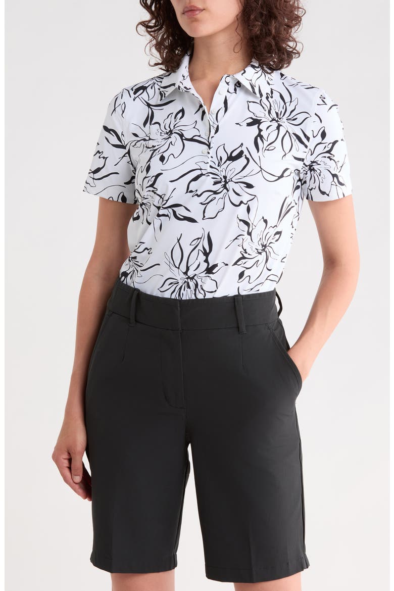 Big Floral Silky Tech Performance Polo, Main, color, SNOW/ ONYX